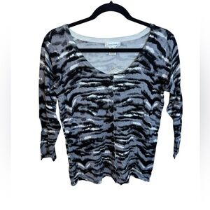Nwt Linda Lucia Gray Tiger Animal Print Cardigan
